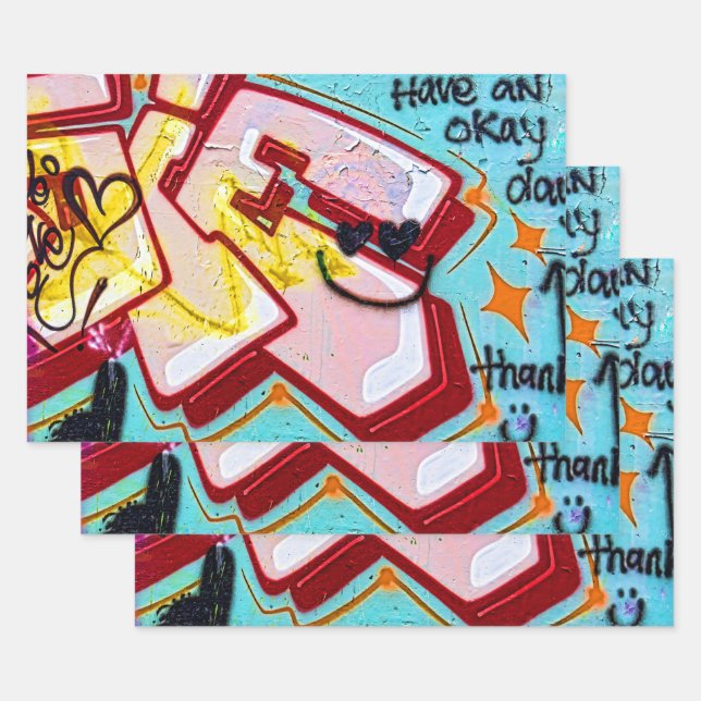 Graffiti Blue Pink Urban Street Kunst Geschenkpapier Set (Set)