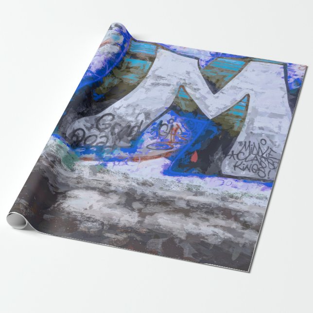 Graffiti Blue Urban Grunge Street Wall Malerei Geschenkpapier (Ungerollt)