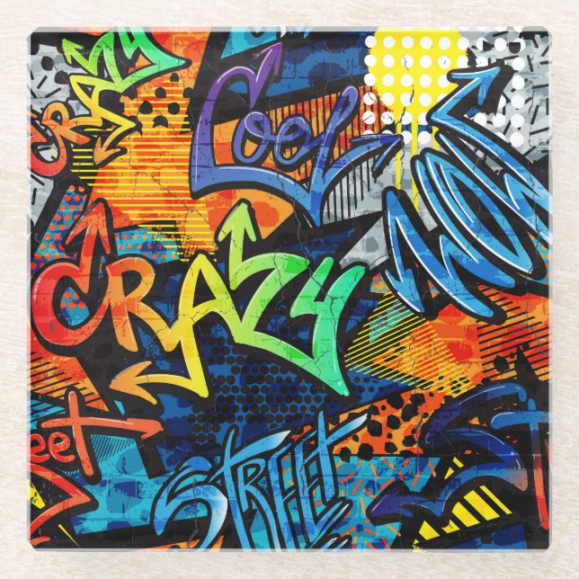 Graffiti Bricks: Urban Abstrakt Glasuntersetzer (Vorderseite)