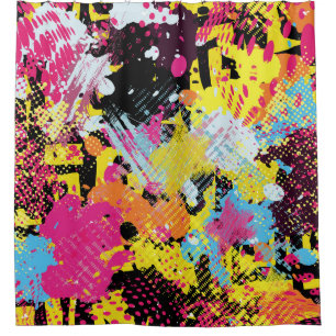 Graffiti bright psychedelic seamless pattern illus duschvorhang