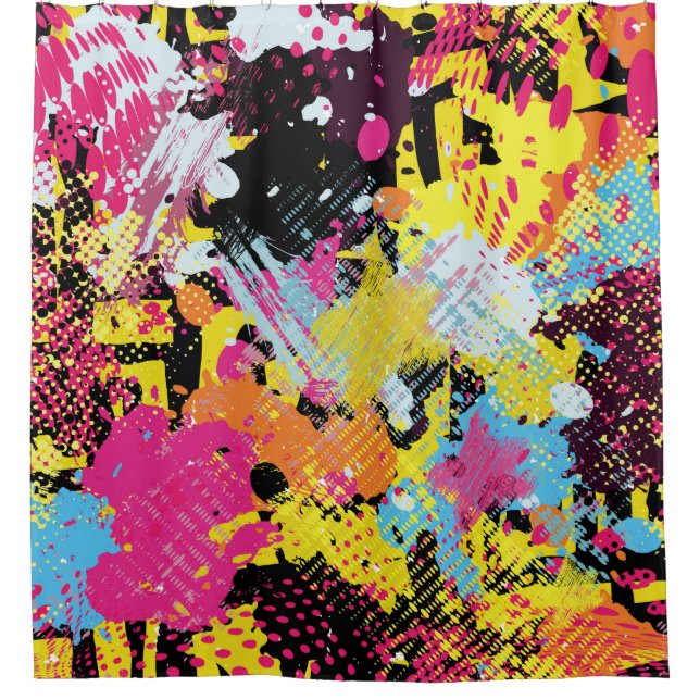 Graffiti bright psychedelic seamless pattern illus duschvorhang (Vorderseite)