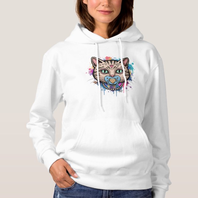 Graffiti Chat visage Sweat - shirt à capuche (Devant)