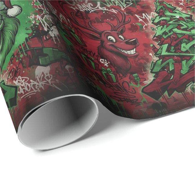 Graffiti Christmas Matte Wrapping Paper Geschenkpapier (Rolleneckpunkt)