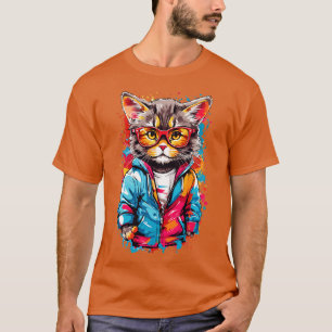 Graffiti Colorful Little Cat Wearing Brillen T-Shirt