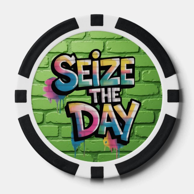 Graffiti Colorful Text Saying Seize The Day Pokerchips (Vorderseite)