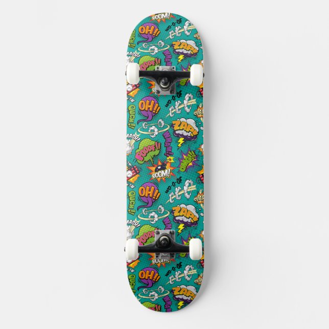Graffiti-Comic mit leuchtenden Elementen Skateboar Skateboard (Vorderseite)