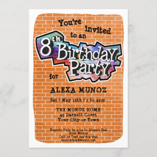 Graffiti cool Art 8e anniversaire Invitation de fê
