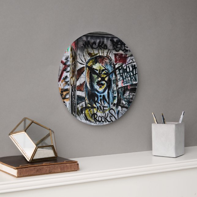 Graffiti Cool Modern Urban Street Art Große Wanduhr (Büro)