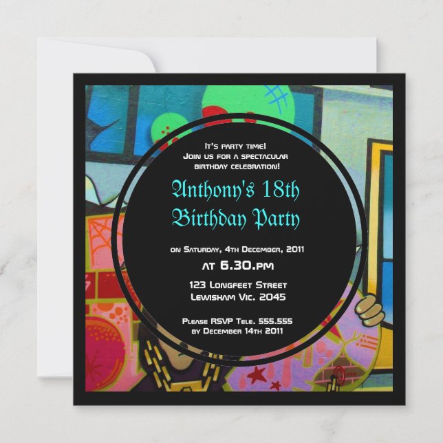 Graffiti-coole Gesichts-Geburtstags-Einladung Einladung (Vorderseite)