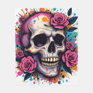 Graffiti Crâne et couverture en polaire Rose