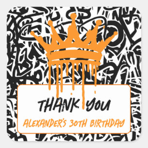 Graffiti Crown Orange Black Vielen Dank Quadratischer Aufkleber