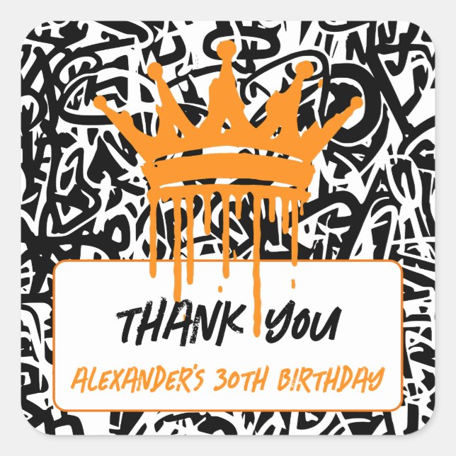 Graffiti Crown Orange Black Vielen Dank Quadratischer Aufkleber (Vorderseite)