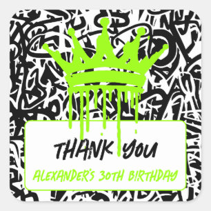 Graffiti Crown Orange Green Vielen Dank Quadratischer Aufkleber