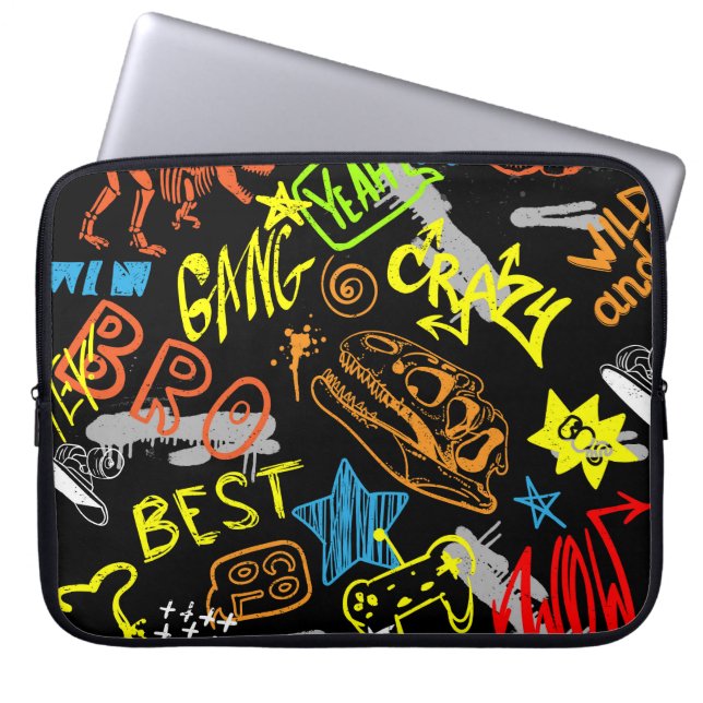 Graffiti der Jungen: Handgezeichnete Kühle Laptopschutzhülle (Vorderseite)