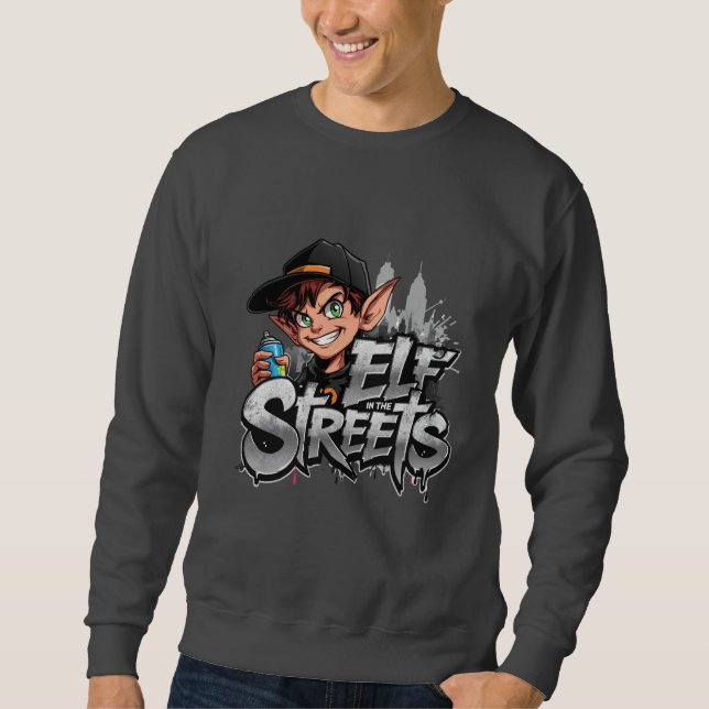 Graffiti Elf with Spray Can – “Elf in the Streets” Sweatshirt (Vorderseite)