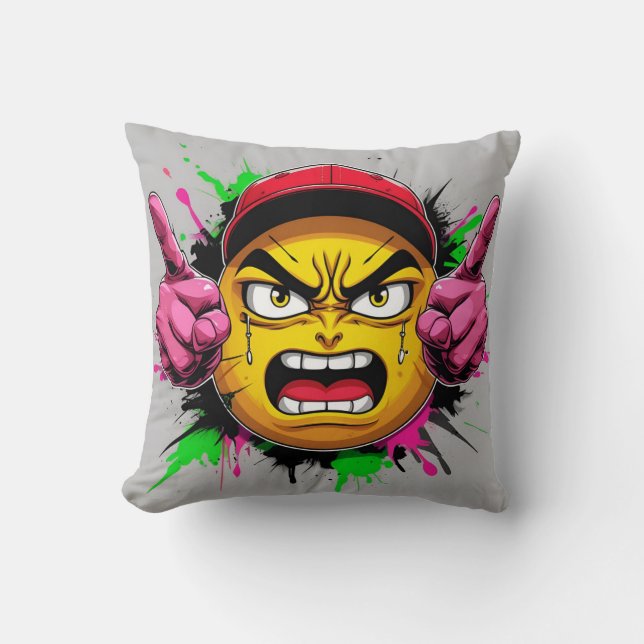 "Graffiti Emoji Rage – Angry Face with Cap and Mid Kissen (Vorderseite)