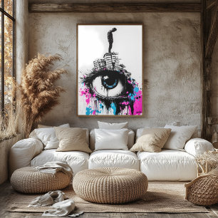 Graffiti-Figur an urbanen Gebäuden – Eye Street Poster