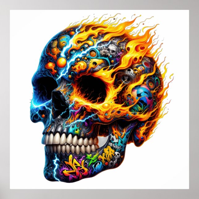 Graffiti Flame Skull Poster (Vorne)