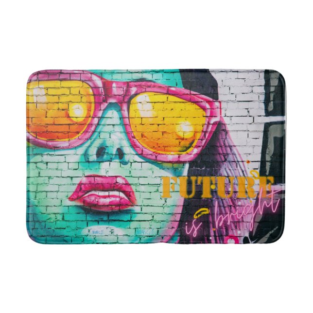 Graffiti Future is Bright Neon Girl & Sunglasses Badematte (Vorderseite)