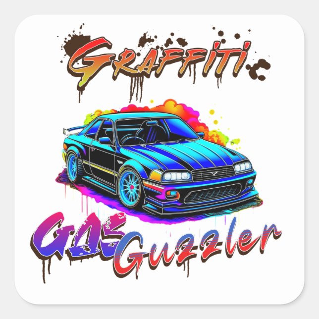 GRAFFITI GAS GUZZLER - FAHRZEUG QUADRATISCHER AUFKLEBER (Vorderseite)