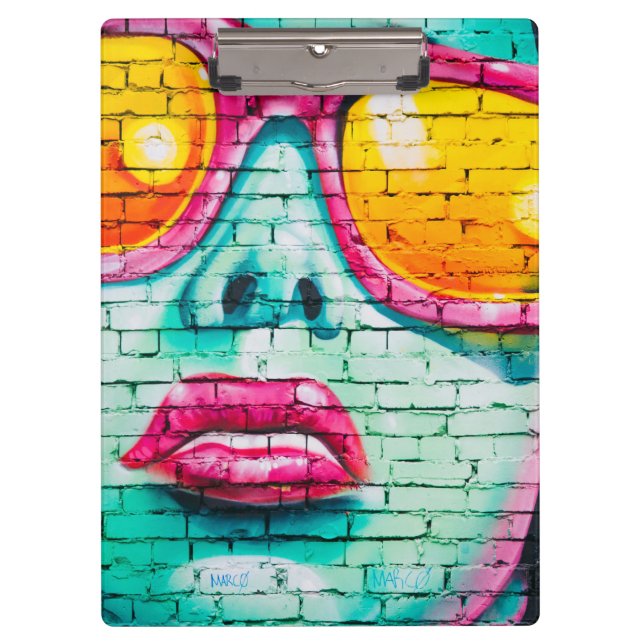 Graffiti Girl Street Art aquamarin rosa Pop Art Klemmbrett (Vorderseite)