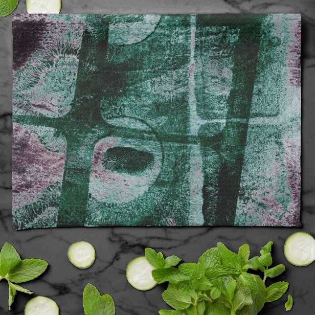 Graffiti Grunge gestrichen | Moody Plum Lila Green Geschirrtuch (Von Creator hochgeladen)