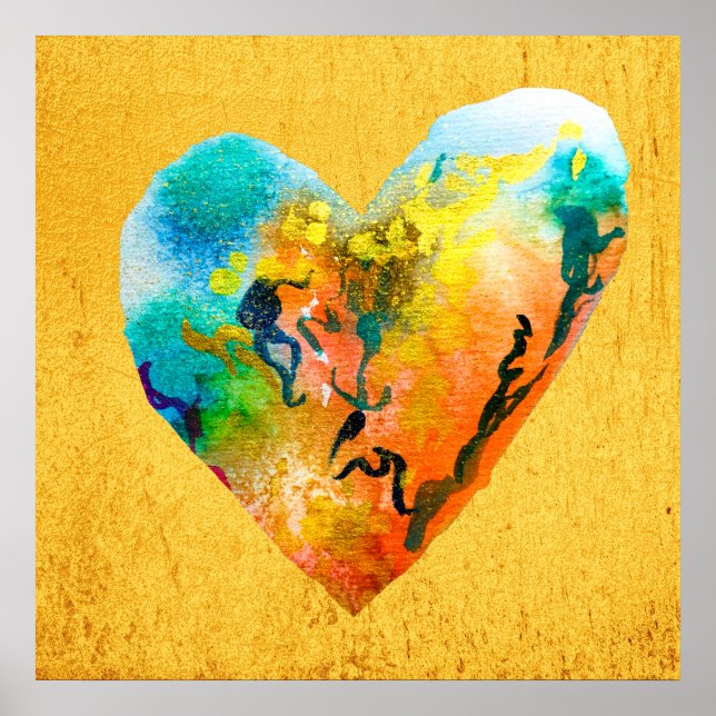 Graffiti heart gold Aquarellkunstposter Poster (Vorne)