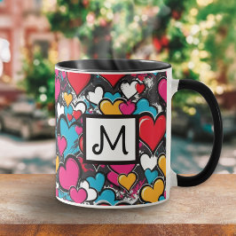Graffiti Hearts Colorful Pattern Monogrammed Tasse
