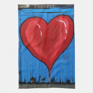 Graffiti Herz, blaue Wand, Valentine, Küche Geschirrtuch