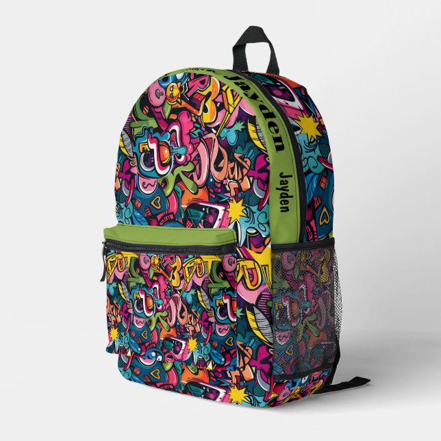 Graffiti hip hop pattern bedruckter rucksack (Rückseitige Ecke Rechts)
