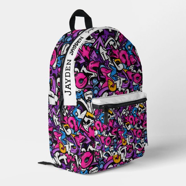 Graffiti hip hop pattern bedruckter rucksack (Rückseitige Ecke links)