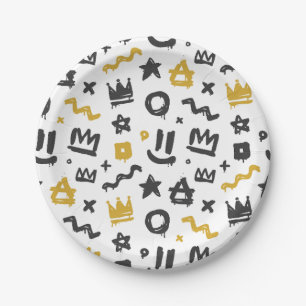 Graffiti Hip Hop Tags Schwarze und Gold Rap Doodle Pappteller
