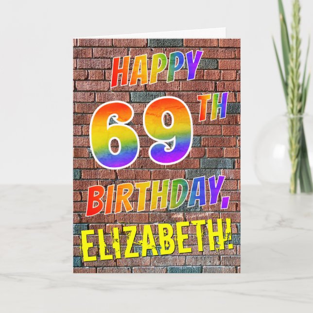 Graffiti Inspiriert Regenbogen-Look glücklich 69.  Karte (Vorderseite)