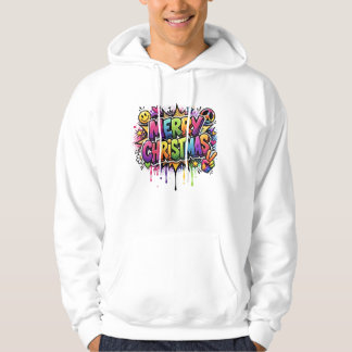 Graffiti Joyeux Noël Sweat à capuche Cool Blanc Fê