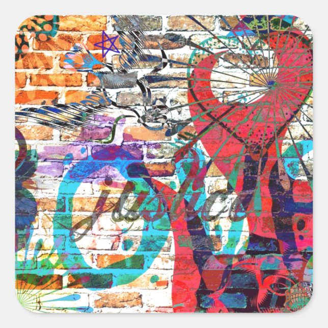 Graffiti-Justiz Quadratischer Aufkleber (Vorderseite)