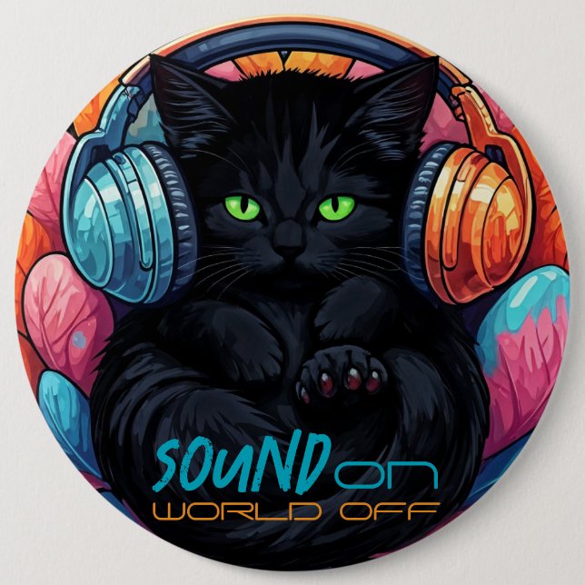 Graffiti Kitty Vibe Button - Schwarz (Vorderseite)