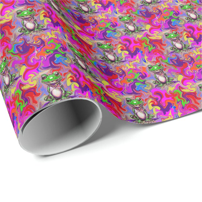 Graffiti-Kunst psychedelische Frösche farbenfrohe  Geschenkpapier (Rolleneckpunkt)