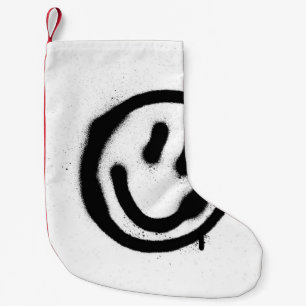 Graffiti-Lächeln-Gesicht-Emoticon in Schwarz auf W Kleiner Weihnachtsstrumpf