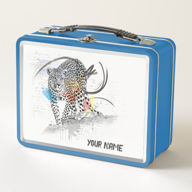 Graffiti Leopard Lunch Box - Individuelle Name (Vorderseite)