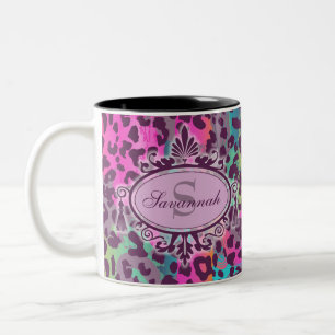 Graffiti Leopard Muster Individuelle Name & Monogr Zweifarbige Tasse
