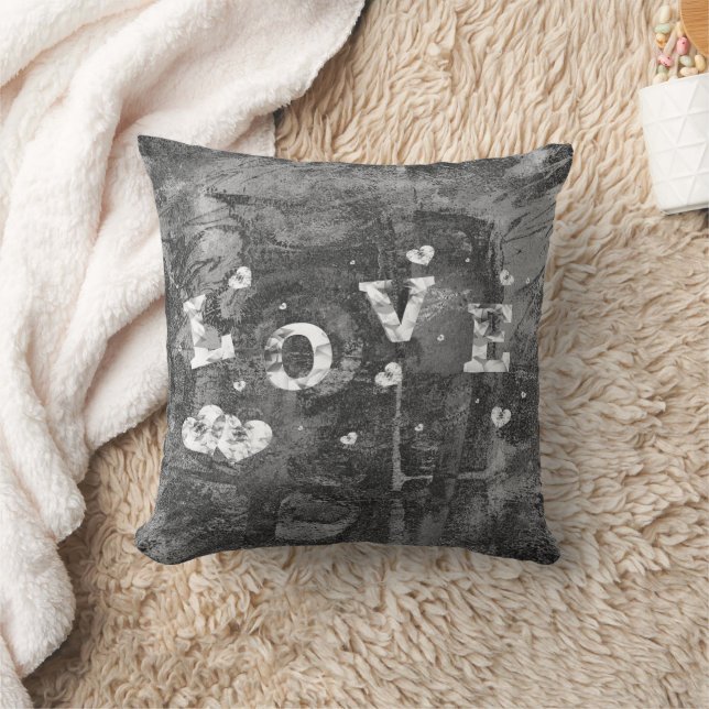 Graffiti Liebe Grunge | Black Silver Imitats Cryst Kissen (Decke)
