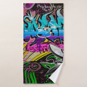 Graffiti-Mauer, urbane Kunstgraffiti,Kunst,Wand,Gr Badehandtuch