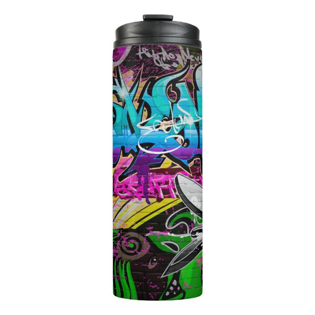 Graffiti-Mauer, urbane Kunstgraffiti,Kunst,Wand,Gr Thermosbecher (Vorderseite)
