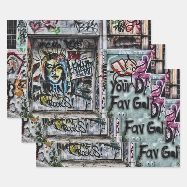 Graffiti Modern Coole Stadtstraße Kunst Geschenkpapier Set (Set)