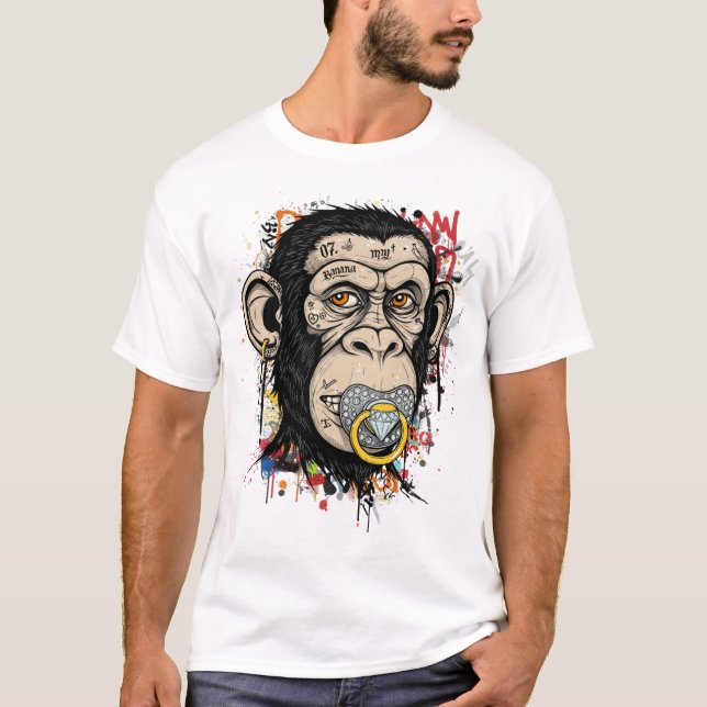 Graffiti Monkey Face Art - Abstrakt Street Style T-Shirt (Vorderseite)