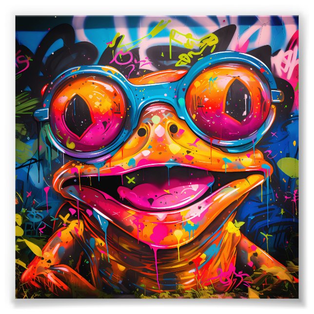 Graffiti Multicolored Frog mit Brille Fotodruck (Vorne)