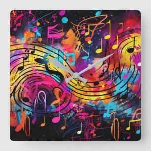 Graffiti Musical Notes Wall Clock Quadratische Wanduhr