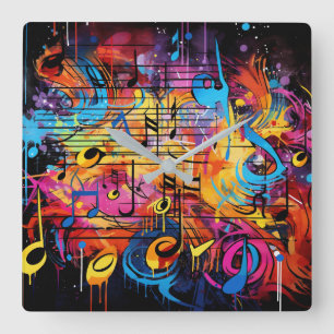 Graffiti Musical Notes Wall Clock Quadratische Wanduhr