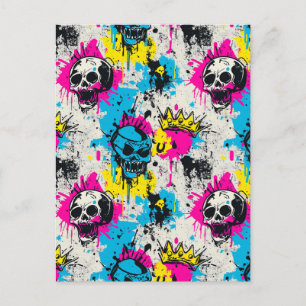 Graffiti-Muster mit Neonfarben und Urban Grunge Postkarte
