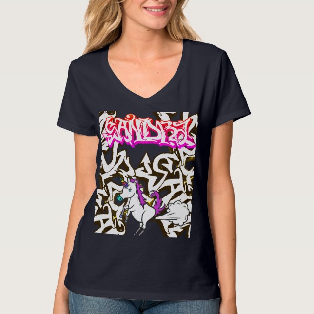 Graffiti Name Sandra & uniqorn Farting T-Shirt (Vorderseite)